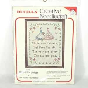 Bucilla 2543 Vintage Needlecraft Linen Cross-Stitch New Friends-Old Friends‎ NOS